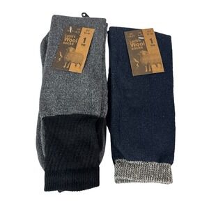 Lamb's Wool Blend Socks NEW Men's‎ US 10-13 Lot of 2 Blue Black Calf Length 1391